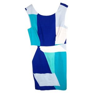 Plenty Tracy Reese Dress Blue White Colorblock Vien Knee Length Back Zip NWT 395